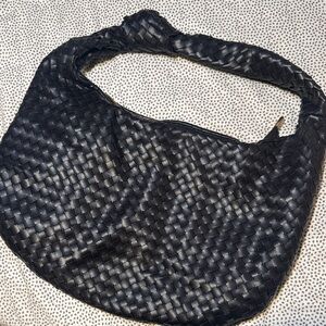 Anthropologie Elegant Black Woven Shoulder Bag
